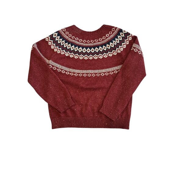 Weatherproof Vintage Chili Red Fair Isle Sweater Womens L Cozy Nordic Knit Cabin - Picture 3 of 6